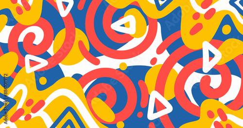 Vibrant Abstract Colorful Swirls and Geometric Shapes Digital Art Pattern