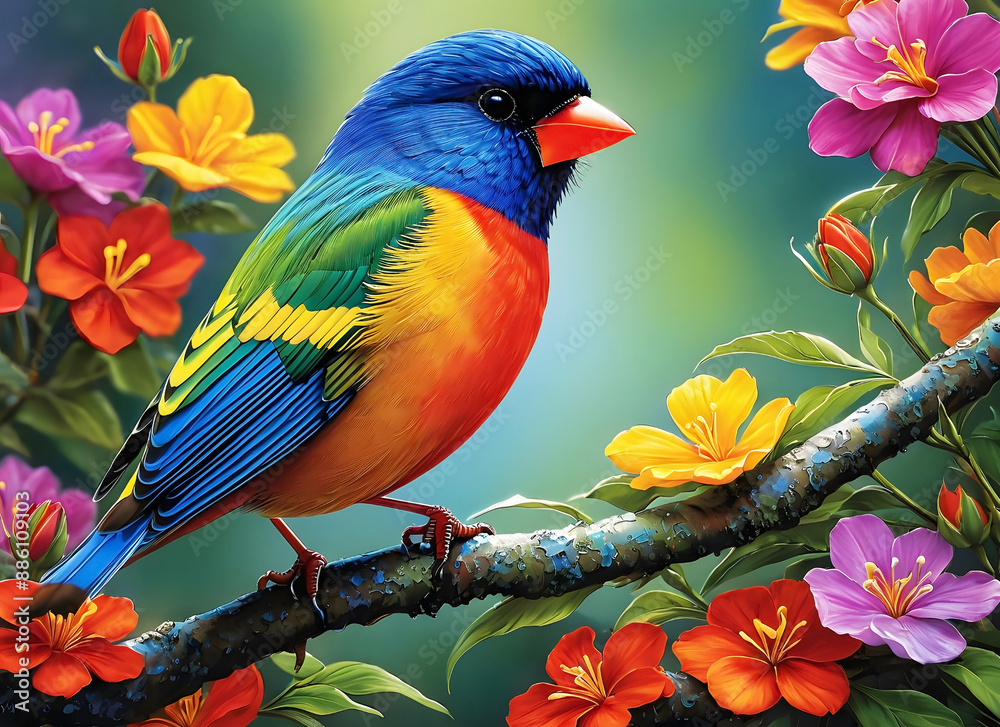 Fototapeta premium red and blue bird