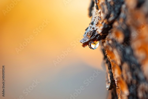 Close-up of a sap droplet on a tree