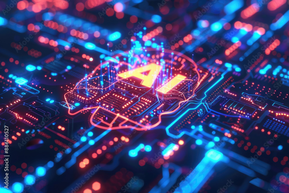Artificial intelligence chip, cyber style Artificial intelligence chip, cyber style