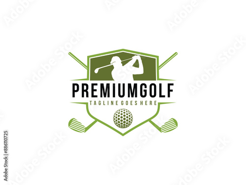 premium golf logo with man silhouette. golf emblem logo 