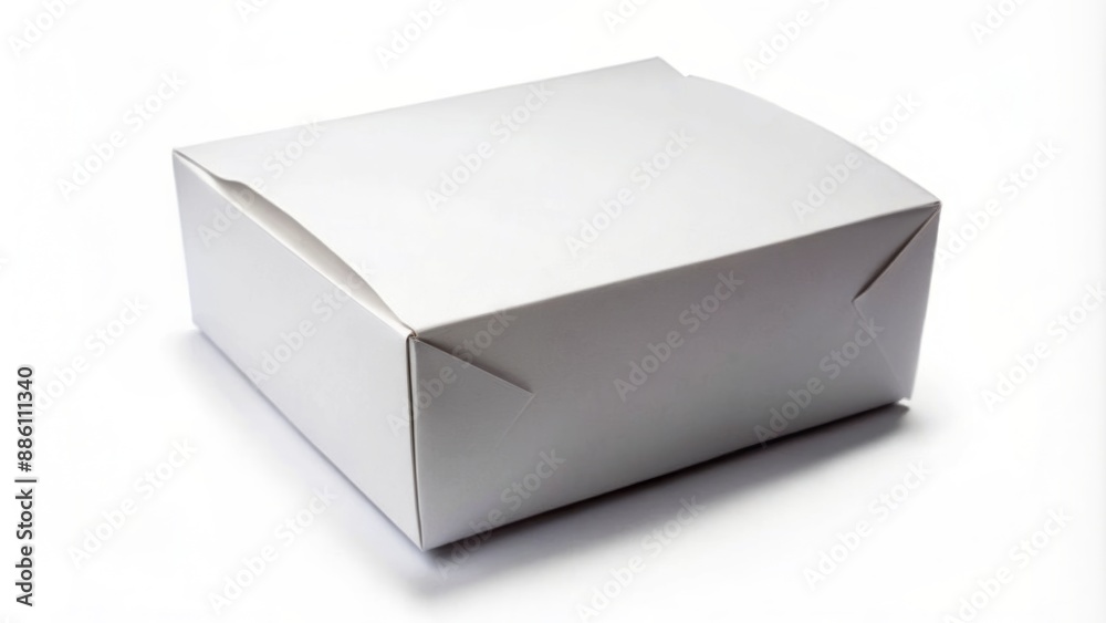 Fototapeta premium Isolated white thin paper box with crisp folds and clean edges stands alone on a pure white background.