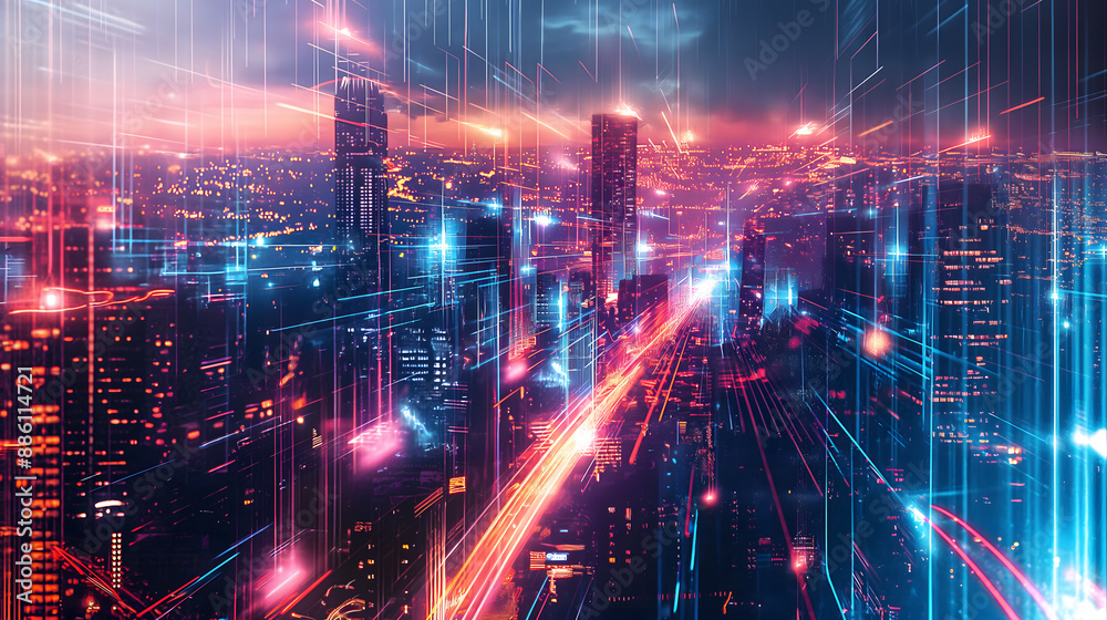 Obraz premium High-Tech Neon City at Night