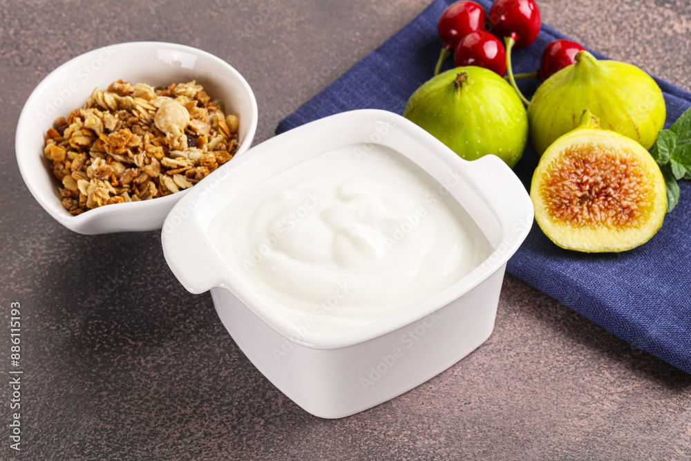 Traditional homemade Greek yoghurt with granola Traditional homemade Greek yoghurt with granola