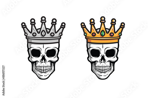 Human Skull Crown Color and Black Logo Vector Design Illustration