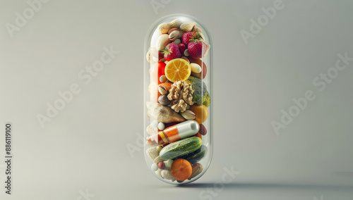 Wallpaper Mural 3D capsule with various healthy foods inside Torontodigital.ca