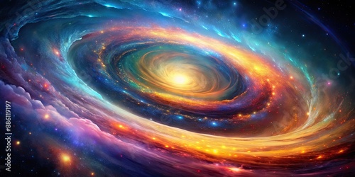 Abstract vibrant spiral galaxy with swirling colors and cosmic energy , space, background, wallpaper, stars, astronomy