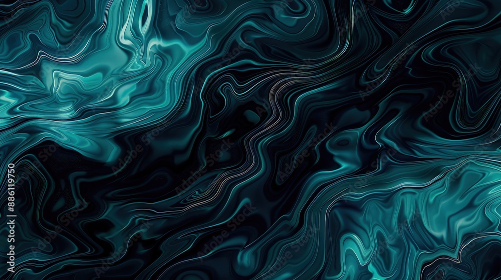 Obraz premium An intricate pattern of teal and dark cyan flowing liquid swirls creates an intense visual texture ideal for website backgrounds or presentations.