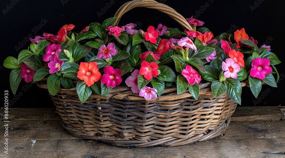 pink flowers in a basket pink flowers in a basket