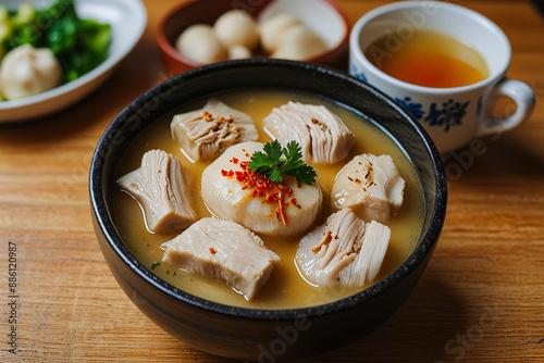 cuisine dumpling soup with dumplings photo