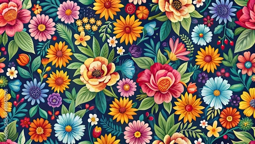 Seamless floral pattern with vibrant flowers and foliage , floral, seamless, pattern, flowers, foliage, design