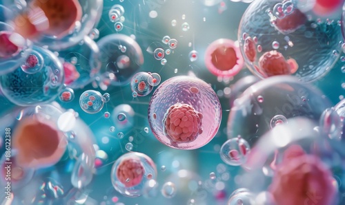 cellular therapy and regeneration, microscopic view of body cells, research of stem cells