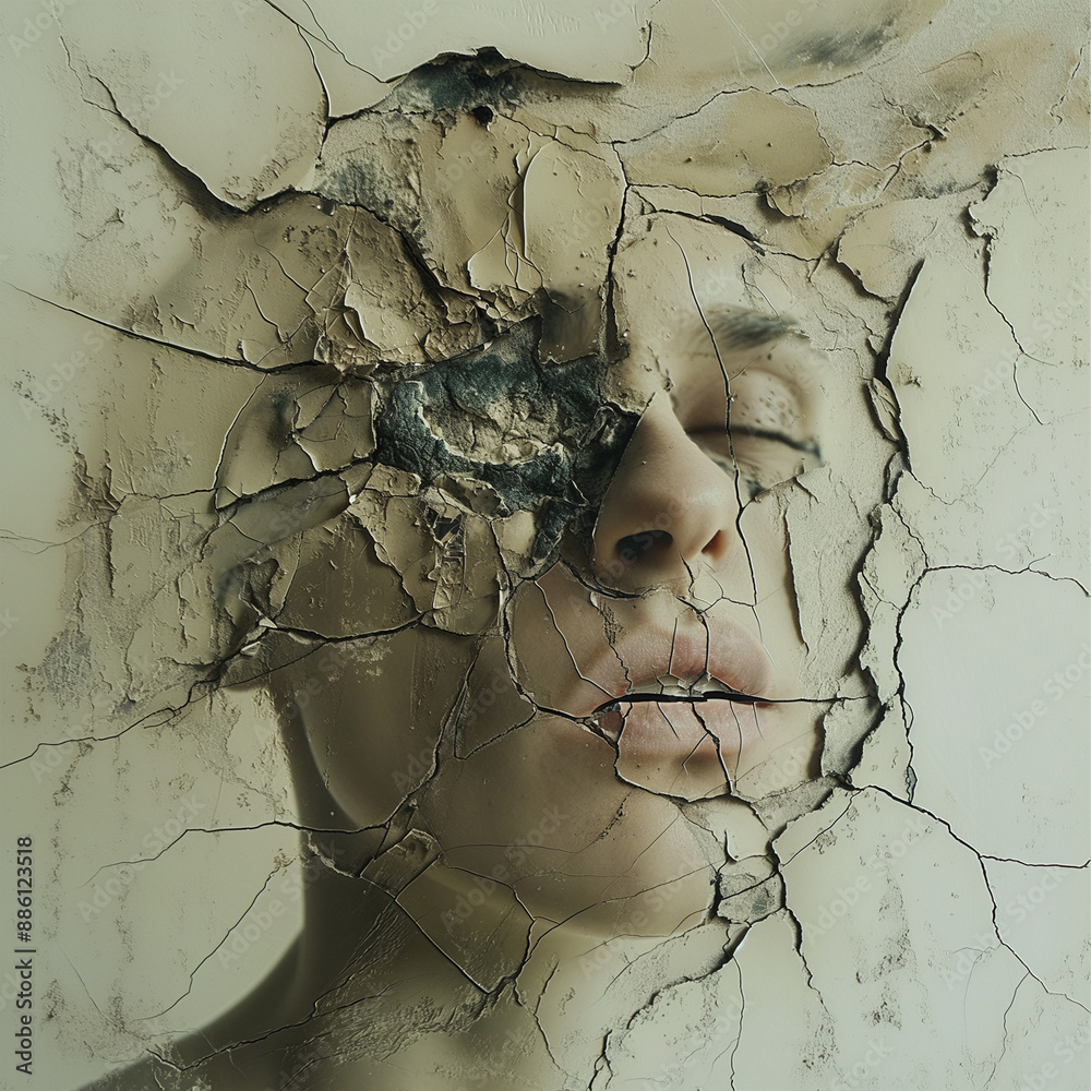 Fototapeta premium Disintegrating face, problems, psychology, psychiatry, ai generative