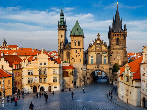 체코 공화국 천문시계, 카를교, 건물, 대성당, an astronomical clock, a Karl bridge, a building, and a cathedral in the Czech Republic