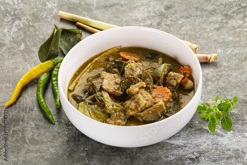 Thai green curry soup with basil