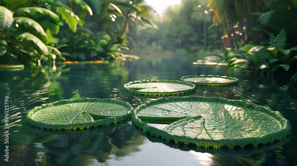the delicate balance of life in a secluded pond, where lily pads float serenely atop still waters, reflecting the surrounding verdant landscape. the delicate balance of life in a secluded pond, where lily pads float serenely atop still waters, reflecting the surrounding verdant landscape.