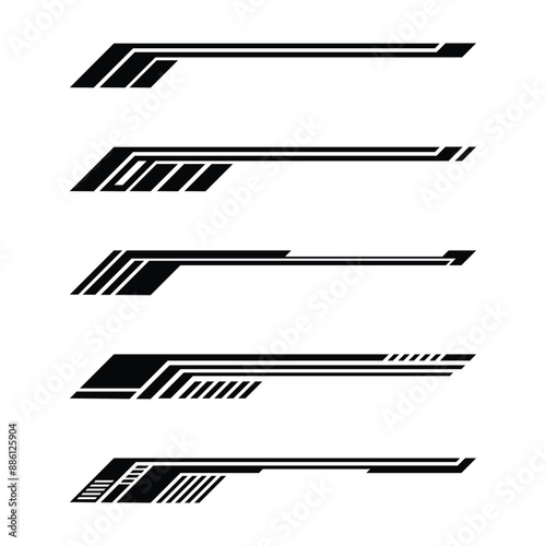 Set of racing style car body wrap vinyl decals