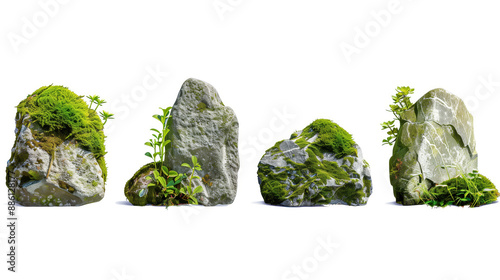 Green moss meadow on rock isolated on white background © kitti
