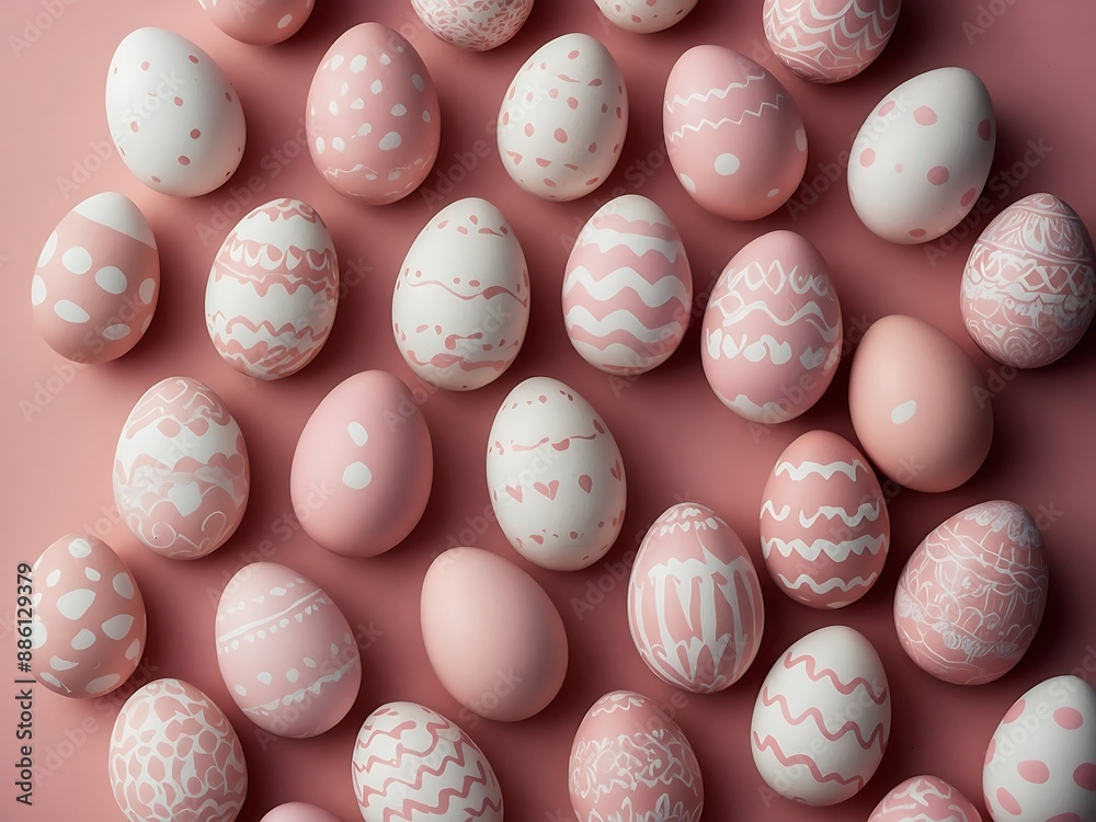Soft pink backdrop adorned with pink and white Easter egg patterns Soft pink backdrop adorned with pink and white Easter egg patterns