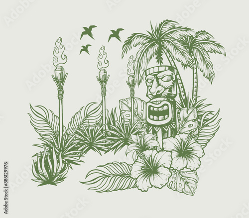 hand drawn totem and plant illustration