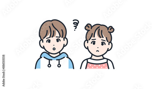 考える 悩む 困る 男の子と女の子 アイコン