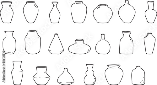 Vases, jugs, jars, pots  handdrawn outline vector  illustrations