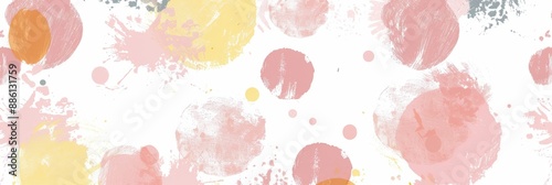 Wallpaper Mural A watercolor banner with a white background and pink, yellow, and gray circles Torontodigital.ca