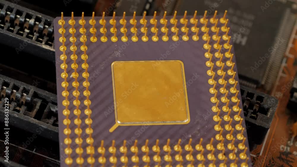 Close-up of an old vintage computer microprocessor