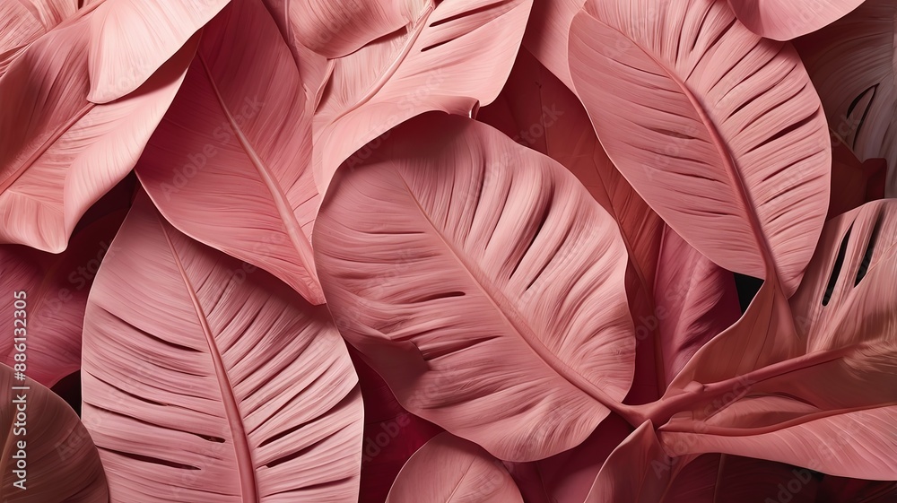 3d effect pink tropical leaves texture 