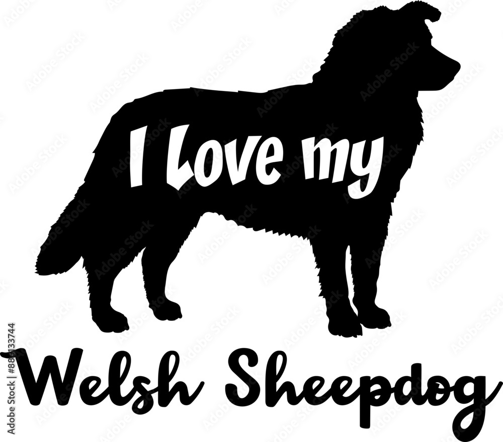  Welsh Sheepdog. I love my dog Dog silhouette dog breeds logo dog monogram vector

