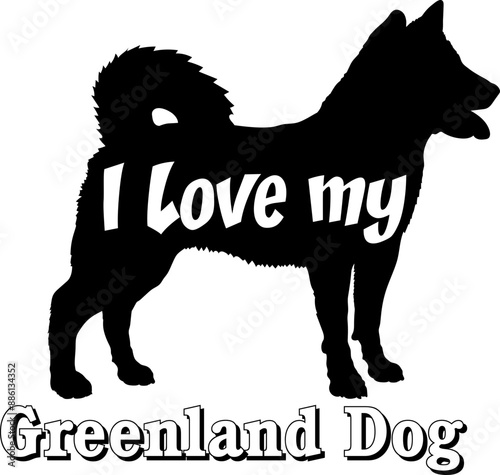 I love my Greenland  Dog silhouette dog breeds logo dog monogram vector
