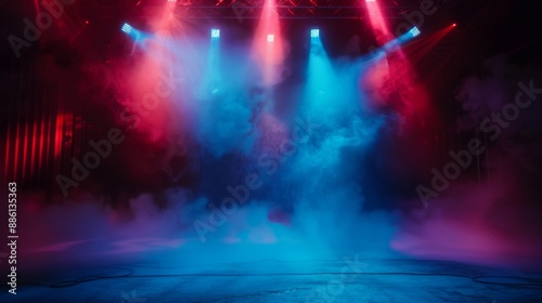 Theater stage light background with spotlight illuminated the stage.. Empty stage with bright colors backdrop decoration. Entertainment show.