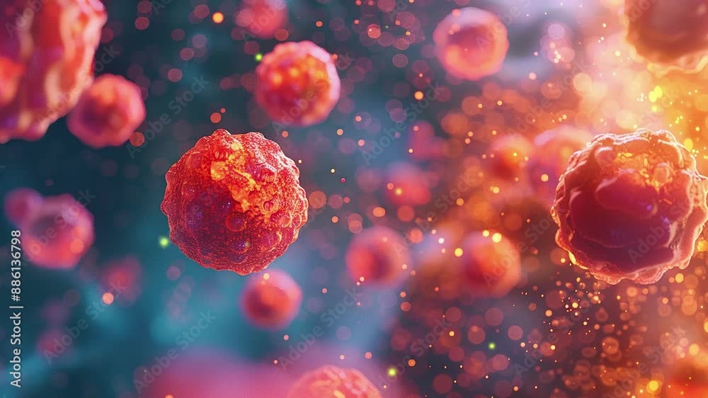 Medical health concept. Cancer cells in the body. 3d render of human cells and cancer cell under the microscope. Microbiology background. Medical background. Medical health concept. Cancer cells in the body. 3d render of human cells and cancer cell under the microscope. Microbiology background. Medical background.