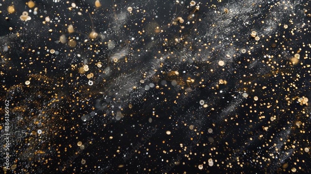 Abstract image of golden and silver particles against black background Abstract image of golden and silver particles against black background