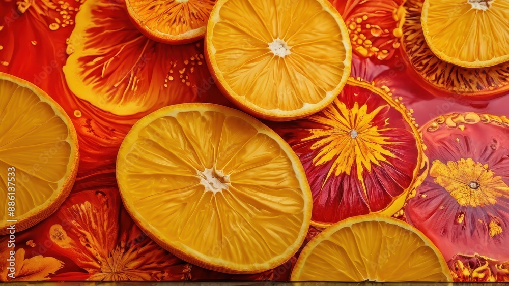 Sliced Orange with Red Background. Sliced Orange with Red Background.