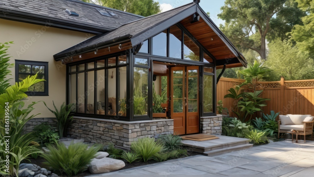 Fototapeta premium Modern Glass Sunroom Addition to Home.