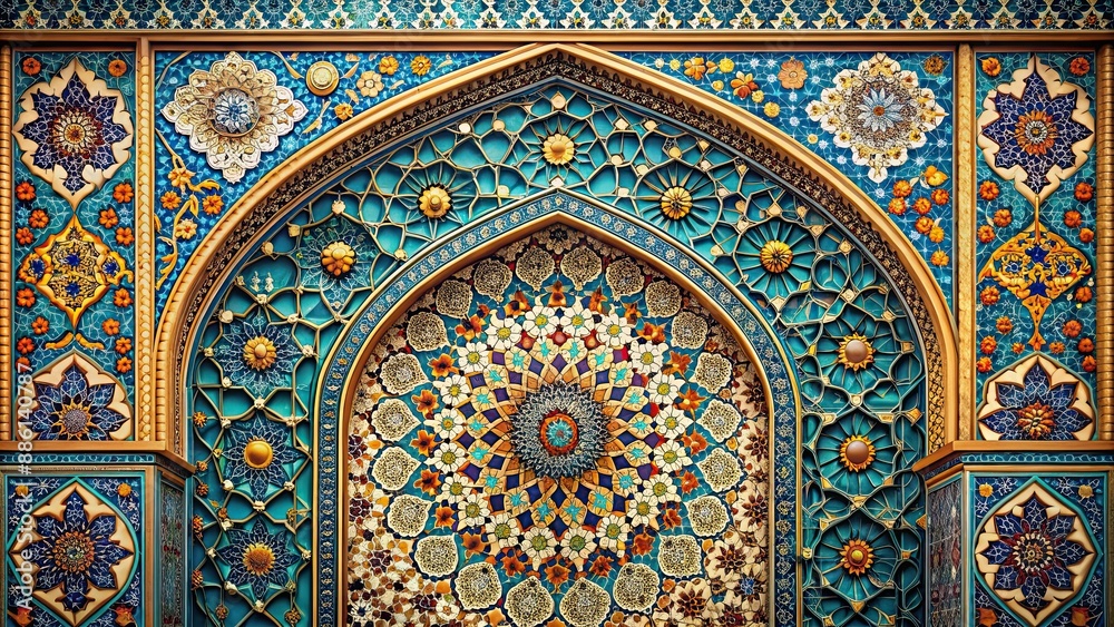 Majestic Islamic background with intricate patterns and vibrant colors, Islamic, mosque, intricate, elegant, design Majestic Islamic background with intricate patterns and vibrant colors, Islamic, mosque, intricate, elegant, design