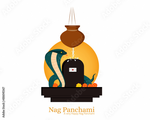 Φωτογραφία Happy Nag Panchami hindu festival with king cobra Snake milk shivling