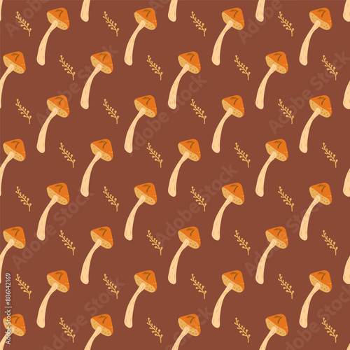 Edible mushrooms seamless pattern. Fungus endless background. Vector hand drawn illustration.