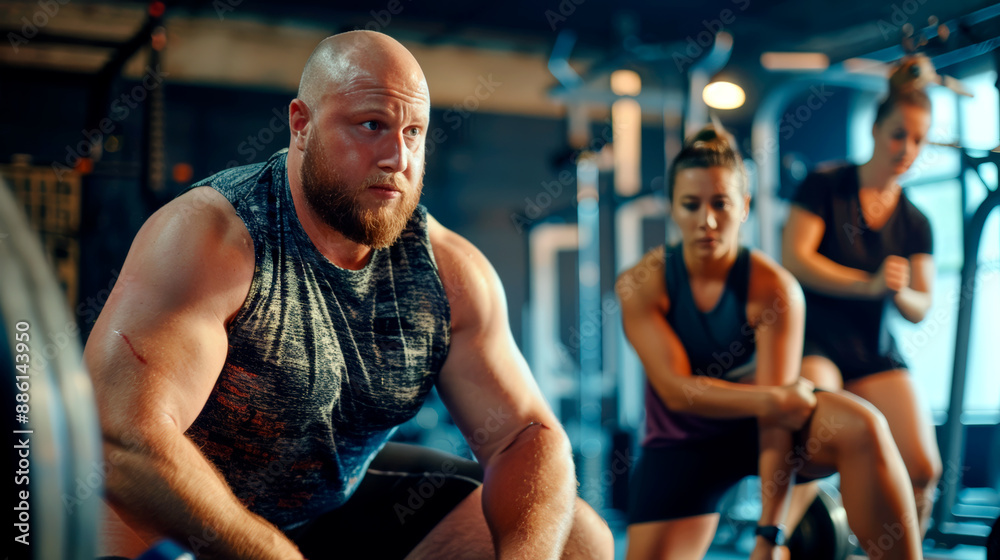 Intense Strength Training Session at the Gym with Focused Individuals Intense Strength Training Session at the Gym with Focused Individuals