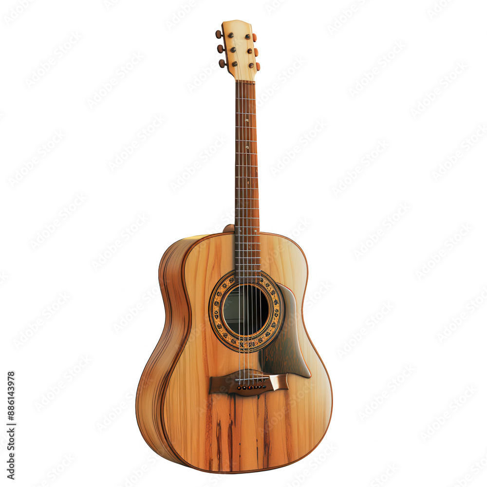 Fototapeta premium High-quality image of a classic acoustic guitar with intricate wood design, perfect for music-related projects and instrument collections.