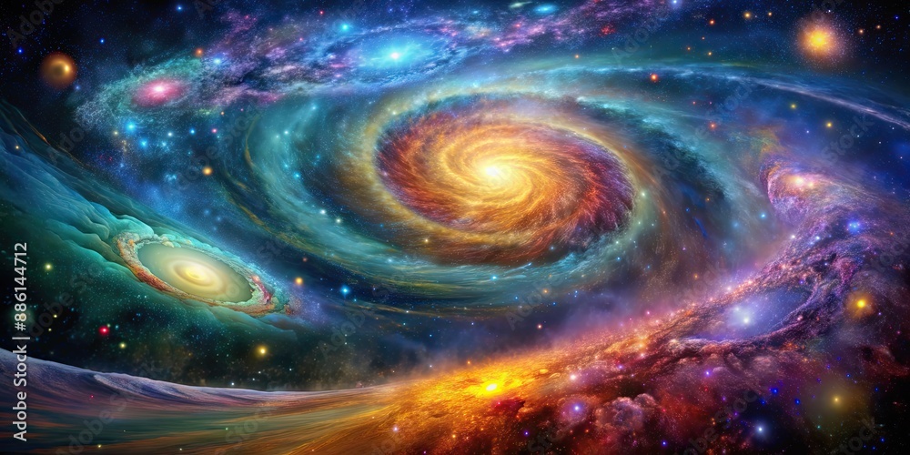 Dynamic galactic swirls and colorful star fields in mesmerizing astrophotography , cosmos, galaxy, space, astronomy, celestial Dynamic galactic swirls and colorful star fields in mesmerizing astrophotography , cosmos, galaxy, space, astronomy, celestial