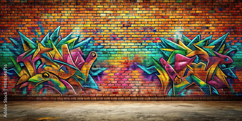 Graffiti artwork on a brick wall , urban, street art, spray paint, vandalism, colorful, mural Graffiti artwork on a brick wall , urban, street art, spray paint, vandalism, colorful, mural