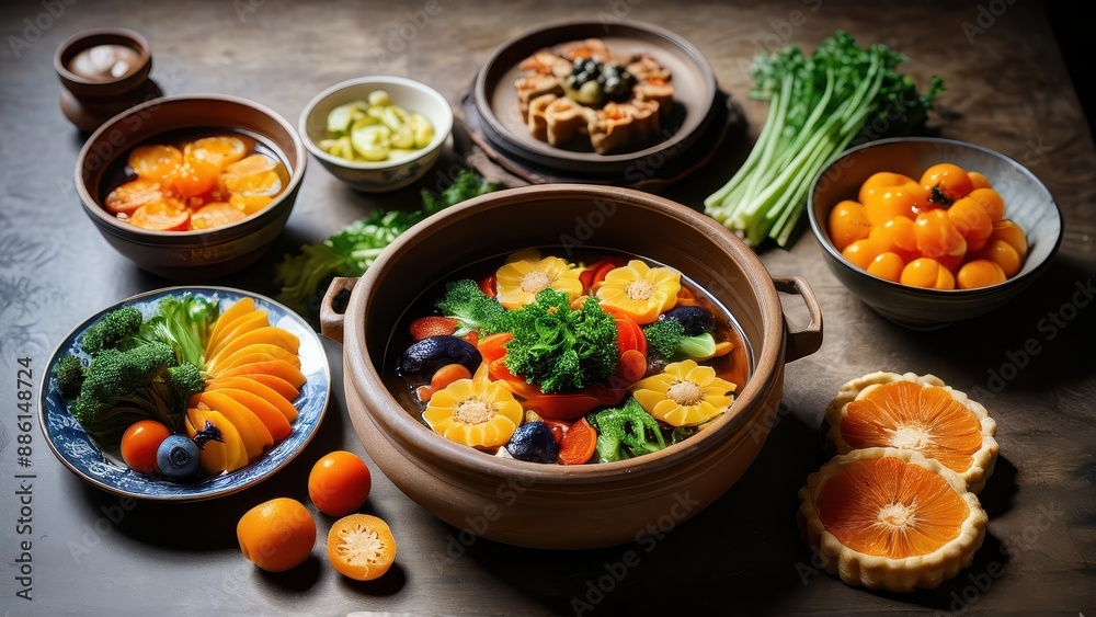 Steamed Vegetables in Clay Pot with Fresh Ingredients Steamed Vegetables in Clay Pot with Fresh Ingredients