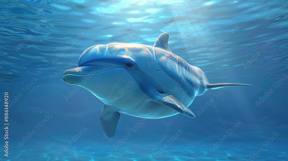 Naklejka premium dolphins swimming underwater on blue sea background