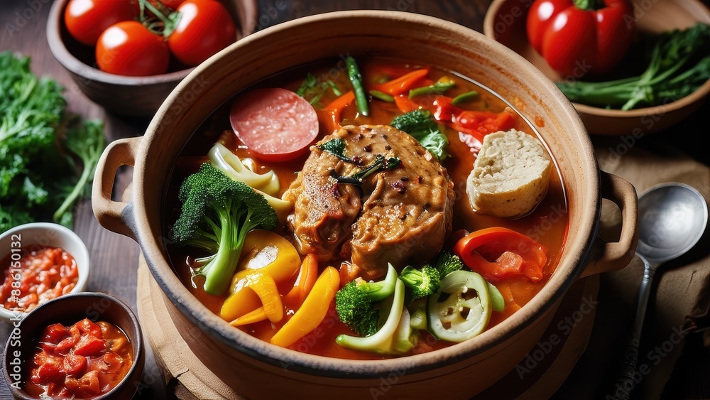 Clay Pot Vegetable Soup with Dumplings.