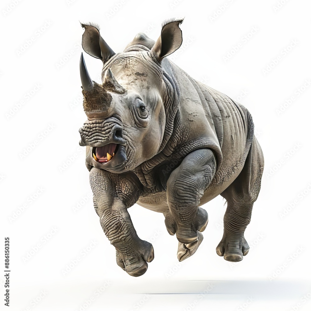Fototapeta premium Majestic rhinoceros in midstride showcases power and grace