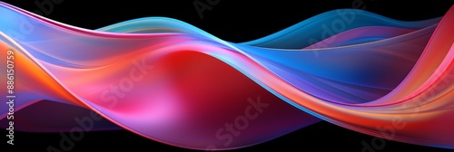 Abstract wavy lines of blue, pink, and orange blend together against a black background