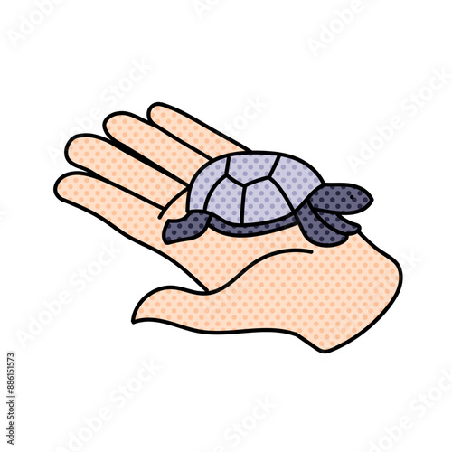 animal newly hatched tortoise baby halftone hand drawn  color vector illustration