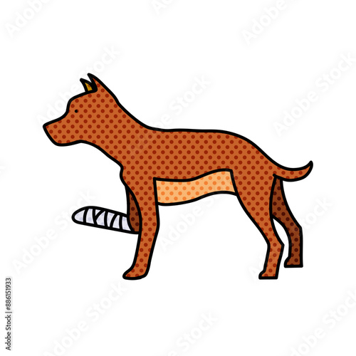 leg injured dog halftone hand drawn  color vector illustration